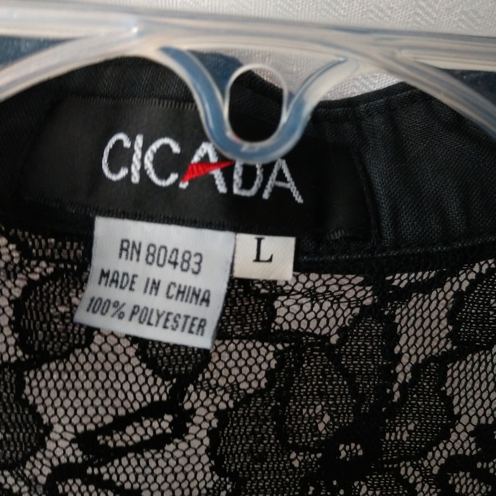 Unique Black Lace Blouse Shirt Sheer See Through Juniors Large Chest 34" - Picture 3 of 5